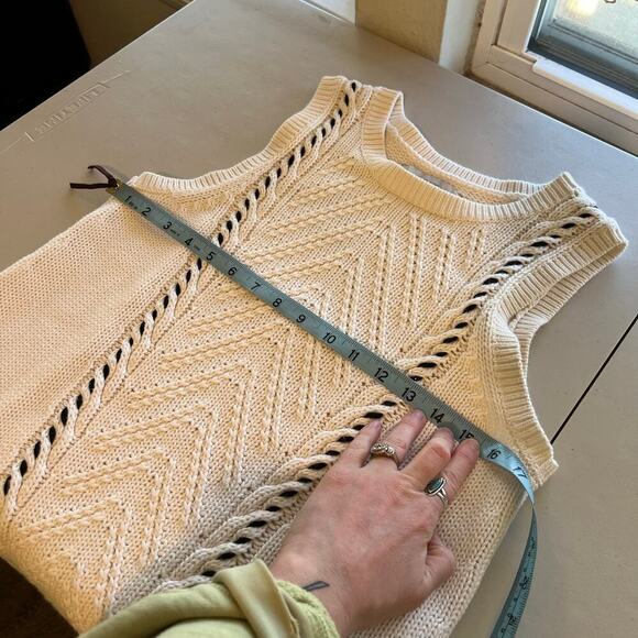 LOFT White Chunky Cotton Knit Woven Stitch Pullover Sweater Vest - M - Picture 9 of 11